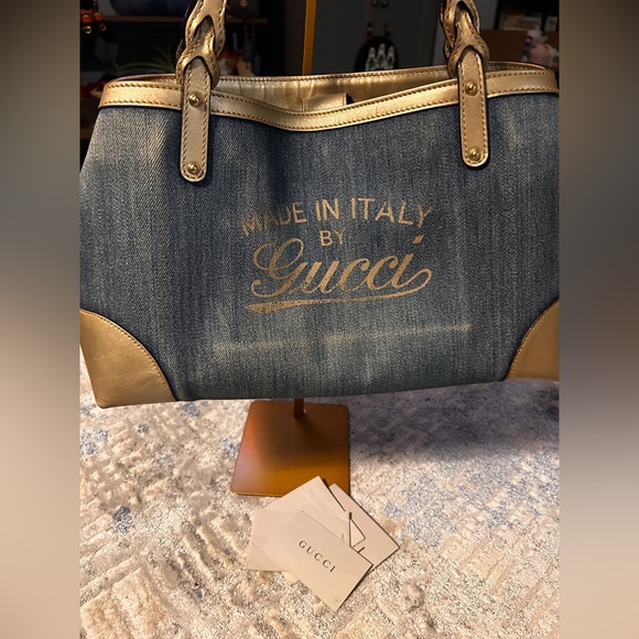 Gucci Denim and Gold Shoulder Bag - Picture 1 of 16